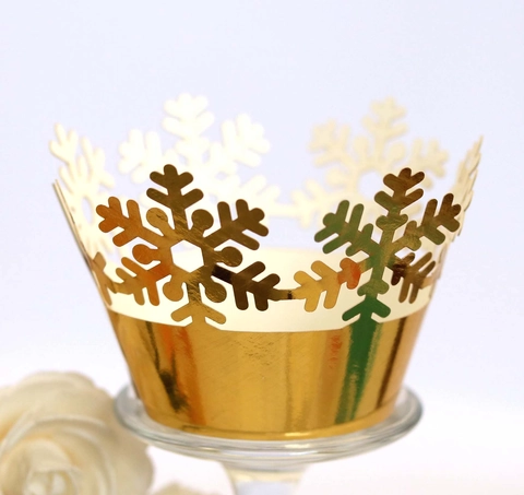 Envoltorios para Cupcakes con Corte Láser de Copo de Nieve Bordes de Pastel de Cartulina para Boda Navidad Fiesta