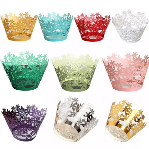 Envoltorios para Cupcakes con Copos de Nieve Calado Láser Papel para Navidad Boda Decoración Universal Ornamentos