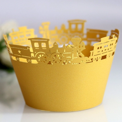 Zug Thema Cupcake Wrapper Laser Geschnitten Hohl Papier Liner Für Geburtstag Party Hochzeit Kuchen Dekoration Dekorative Hülle