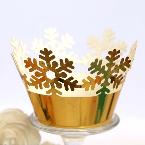 Envoltorios para Cupcakes de Copo de Nieve de Corte Láser Papel Perla Calado Decoración de Pasteles para Navidad Boda Cumpleaños Fiesta