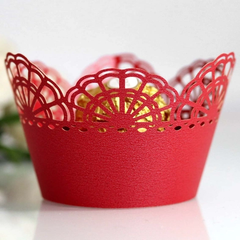 Elegant Pearlescent Paper Cupcake Wrappers Laser Cut Hollow Lace Design For Wedding Birthday Party Cake Decoration Supplies