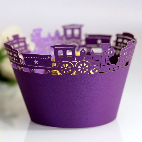 Zug Thema Cupcake Wrapper Laser Geschnitten Hohl Papier Liner Für Geburtstag Party Hochzeit Kuchen Dekoration Dekorative Hülle