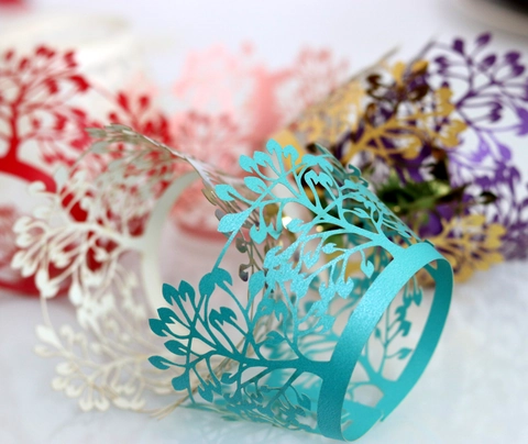 Involucri per Cupcake con Design ad Albero Cavo Tagliati al Laser Rivestimenti in Carta Perlata per Decorazioni di Matrimonio e Compleanno