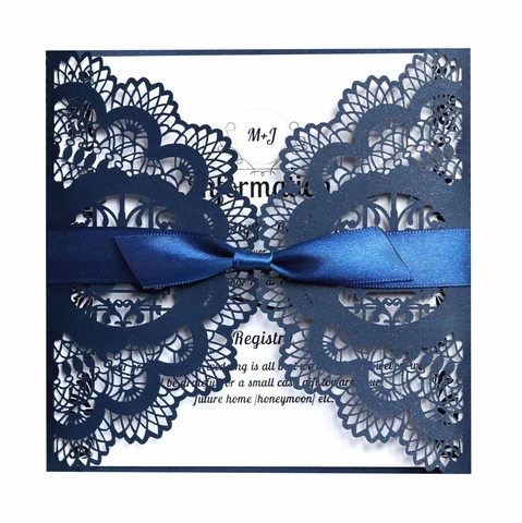 Eleganti Inviti di Nozze Tagliati al Laser Con Nastro di Raso Pizzo Floreale Uccelli Per Matrimonio Festa di Fidanzamento