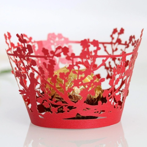 Caissette à Cupcake Découpe Laser Ajourée Papier Perlé Fleur de Prunier Branches Florales Décoration Table Dessert Mariage Fête Accessoires Pâtisserie