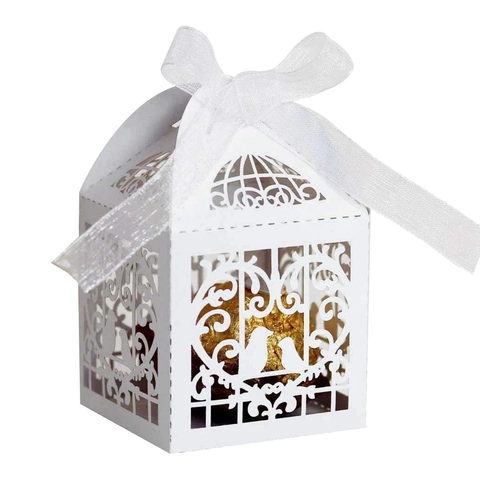 European Laser Cut Bird Candy Boxes Pearlescent Paper Gift Box With Ribbon For Wedding Valentine Day Party Favor Bags