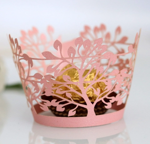 Involucri per Cupcake con Design ad Albero Cavo Tagliati al Laser Rivestimenti in Carta Perlata per Decorazioni di Matrimonio e Compleanno