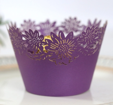 Laser Cut Floral Cupcake Wrappers Pearlescent Paper Hollow Cake Decor Liners For Wedding Birthday Party Baking Supplies
