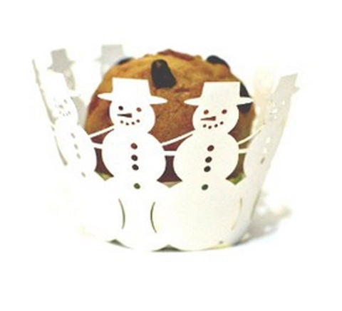 Christmas Snowman Laser Cut Cupcake Wrappers Pearl Paper Hollow Out Cake Decoration For Wedding Holiday Birthday Party Decor