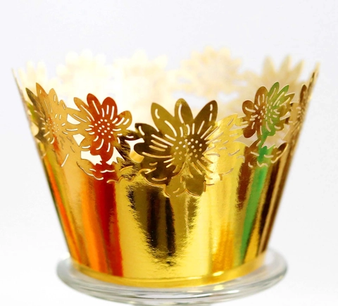 Involucro per Cupcake in Cartone Perlato Tagliato al Laser con Girasole Elegante Decorazione per Torta Floreale per Matrimonio Compleanno Festa Banchetto