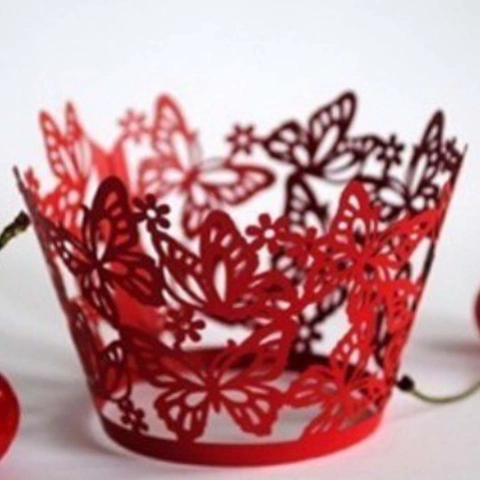 Elegant Laser Cut Butterfly Floral Pearlescent Paper Cupcake Wrappers Hollow Out Cake Surround For Wedding Birthday Party Decorations