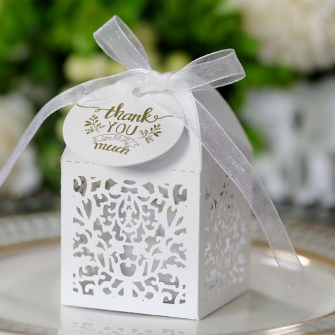 Laser Cut Wedding Candy Box Hollow Out Pearlescent Paper Gift Boxes With Ribbon Party Favors For Marriage Chocolate Package