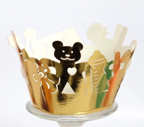 Bear Decoration Cupcake Wrapper Laser Cut Hollow Pearl Paper Cake Border For Baby Shower Birthday Wedding Party Event Decor