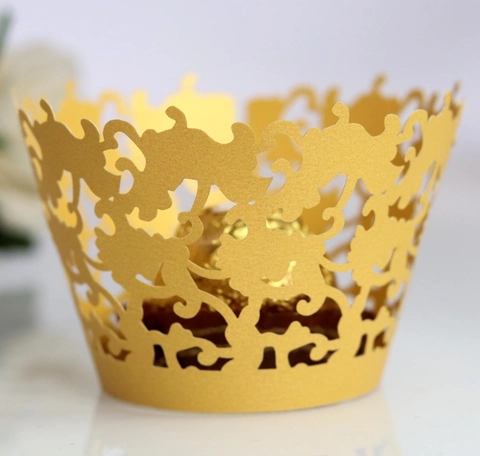 Laser Cut Hollow Cupcake Wrappers Pearlescent Paper Vine Lace Cake Border Decoration For Wedding Birthday Party Favors