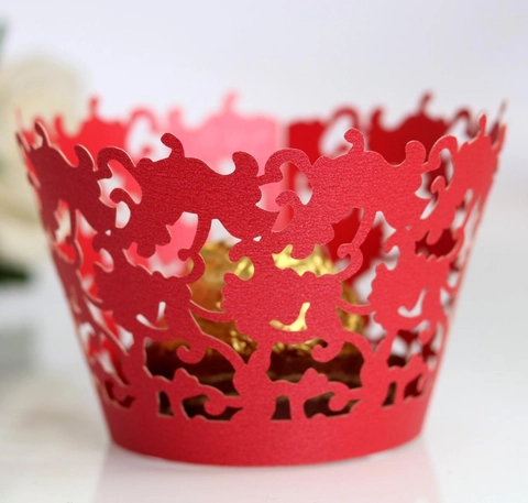 Laser Cut Hollow Cupcake Wrappers Pearlescent Paper Vine Lace Cake Border Decoration For Wedding Birthday Party Favors