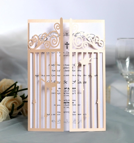 Tarjetas de Invitación de Boda con Diseño de Puerta en Corte Láser Estilo Europeo Papel Perlado Tarjetas de Felicitación Huecas con Patrón de Pájaro