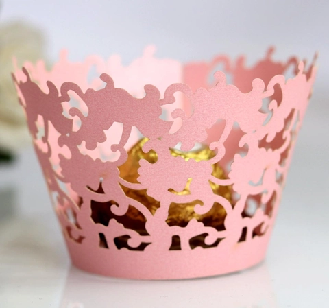 Pearlescent Paper Laser Cut Cupcake Wrappers Hollow Vine Floral Cake Enclosure For Wedding Birthday Party Table Decorations