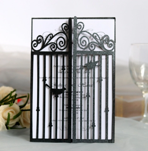 Tarjetas de Invitación de Boda con Diseño de Puerta en Corte Láser Estilo Europeo Papel Perlado Tarjetas de Felicitación Huecas con Patrón de Pájaro