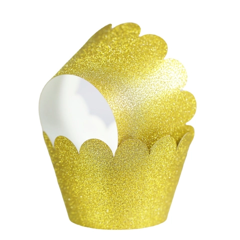 Scalloped Cupcake Wrappers Paperboard Metallic Glitter Laser Cut Wave Edge For Wedding Birthday Party Cake Decoration
