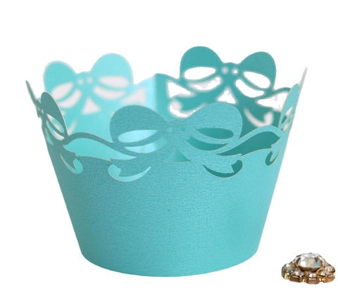 Pirottini per Cupcake Intagliati a Laser Con Fiocco e Pizzo Carta Decorativa per Matrimonio Compleanno Festa Evento