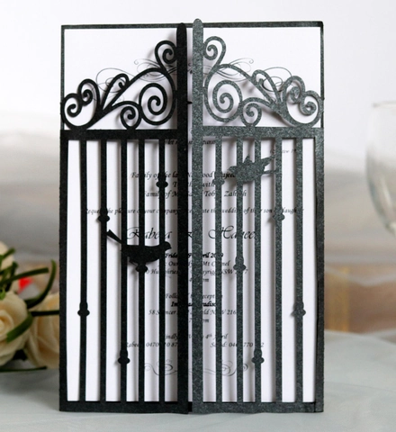 Elegant Laser Cut Wedding Invitation Hollow Gate Design Bird Scroll Flower Pearlescent Paper Greeting Card Cover For Party