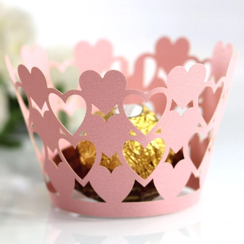 Laserschnitt Hohle Herz Cupcake Manschetten Perlmuttpapier Kuchendekoration Für Hochzeit Valentinstag Geburtstag Party Dekor