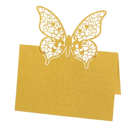 Segnaposto Farfalla Tagliati al Laser Cuore Svuotato Carte Tavolo Matrimonio Carta Perlata Biglietti Nome per Festa Banchetto