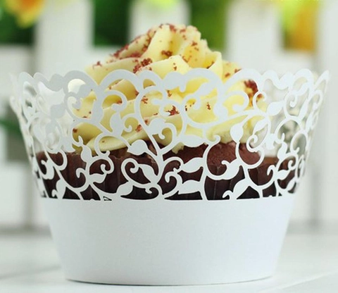 Elegant Laser Cut Hollow Vine Floral Lace Cupcake Wrappers Paperboard Cake Liner Holders For Wedding Party Birthday Decoration