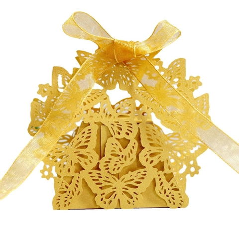 Laser Cut Butterfly Wedding Favor Candy Box Romantic Hollow Out Paper Gift Packaging With Ribbon For Birthday Party Decor