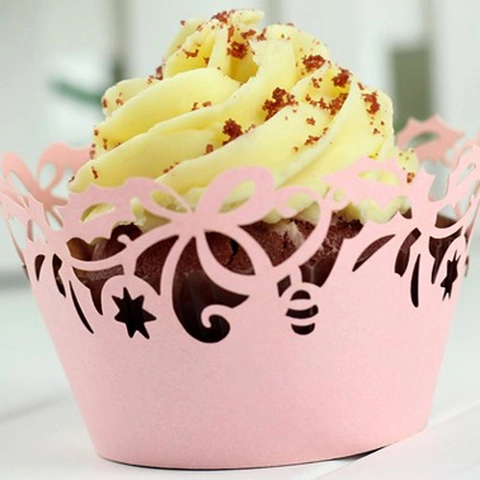 Pirottini per Cupcake Taglio Laser Carta Perlata Pizzo Fodere per Torte per Matrimonio Compleanno Festa Rosa Oro Bianco