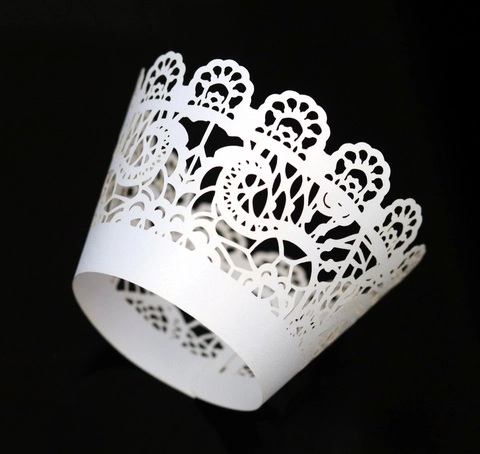 Involucri per Cupcake con Pizzo Floreale Intagliato al Laser Carta Perlata Decorazione per Torte per Matrimoni Feste