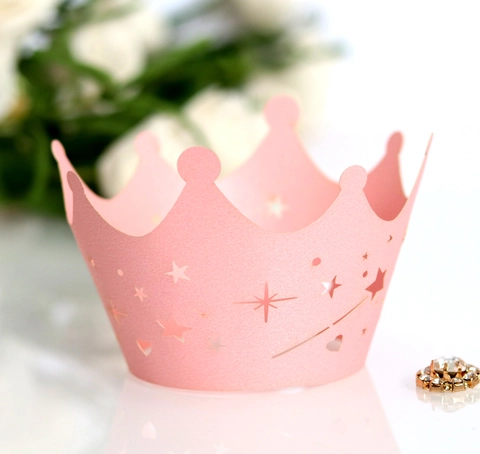 Laser Cut Crown Pentagram Heart Hollow Cupcake Wrappers Pearl Paper Cake Decorative Liners For Wedding Birthday Party Decoration