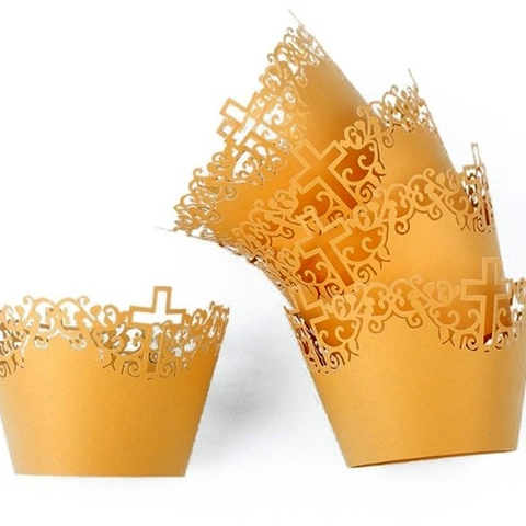Involucri per Cupcake con Taglio Laser Intagliati con Motivo a Croce in Carta Perlata Decorazione per Matrimonio Battesimo