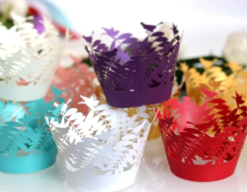 Laser Cut Cupcake Wrappers Bird Leaf Hollow Pearlescent Paper Cake Decorations For Wedding Birthday Party Table Ornament