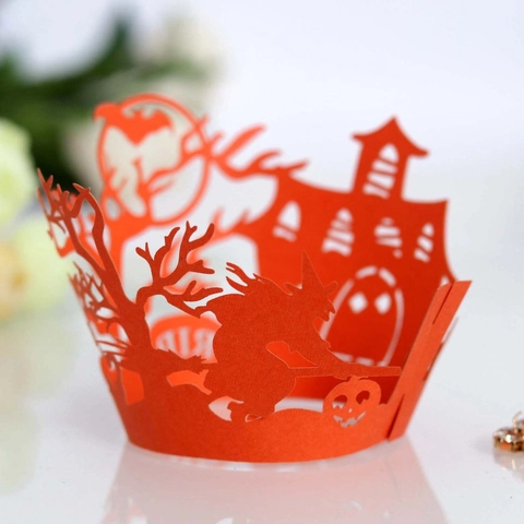 Halloween Laserschnitt Cupcake Hüllen Hohles Schloss Hexe Spinnennetz Muster Papier Kuchen Dekoration Party Zubehör