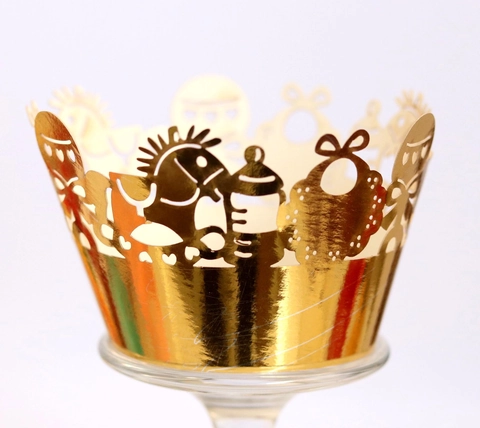 Laserschnitt Cupcake-Hüllen Perlmuttpapier Baby-Thema Schaukelpferd Ausgehöhlt Tortendeko Für Babyparty Hochzeit Geburtstag