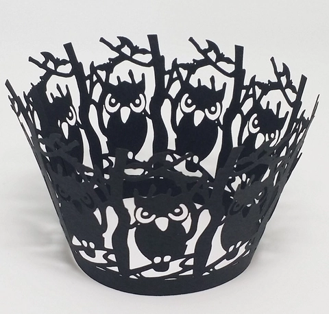 Halloween Owl Laser Cut Cupcake Wrappers Pearlescent Paper Hollow Out Cake Decorations For Party Wedding Birthday Dessert Table