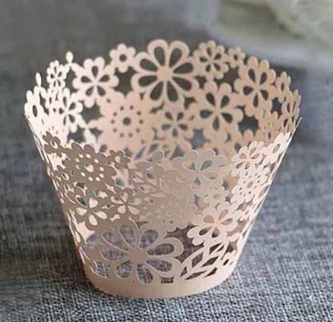 Elegant Laser Cut Floral Hollow Out Cupcake Wrappers Pearl Paper Lace Cake Liner For Wedding Party Baking Decoration