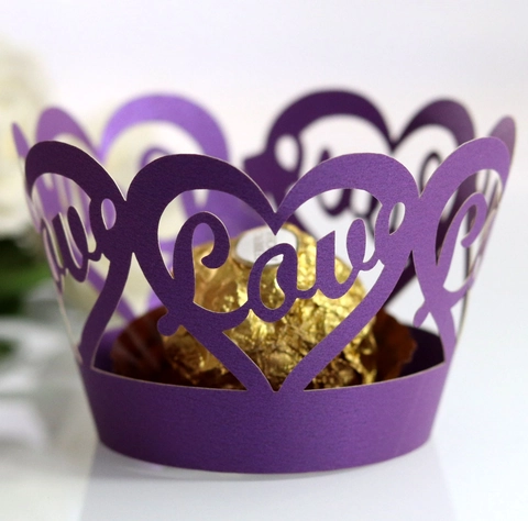 Laser Cut Love Heart Cupcake Wrappers Hollow Pearlescent Paper Cake Decorative Liners For Wedding Birthday Party Decoration