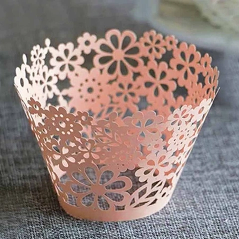 Elegant Laser Cut Floral Hollow Out Cupcake Wrappers Pearl Paper Lace Cake Liner For Wedding Party Baking Decoration