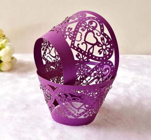 Laser Cut Heart Floral Pearl Paperboard Cupcake Wrappers For Wedding Birthday Party Decorations Cake Decorative Lace Edge
