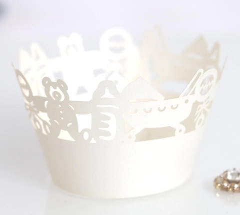 Laser Geschnitten Bär Kinderwagen Cupcake Hülle Perlmuttpapier Hohl Spitze Cupcake Rand Für Baby Shower Geburtstag Party Kuchen Deko