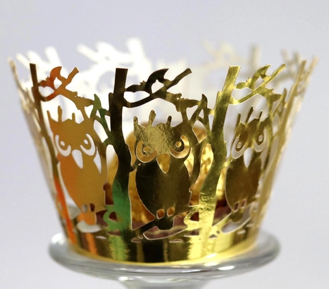 Halloween Owl Laser Cut Cupcake Wrappers Pearlescent Paper Hollow Out Cake Decorations For Party Wedding Birthday Dessert Table