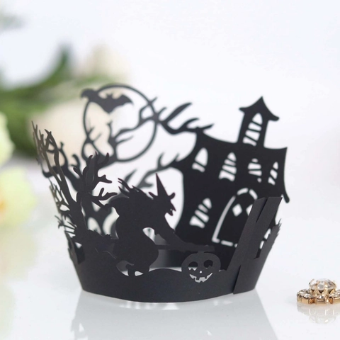 Halloween Laserschnitt Cupcake Hüllen Hohles Schloss Hexe Spinnennetz Muster Papier Kuchen Dekoration Party Zubehör