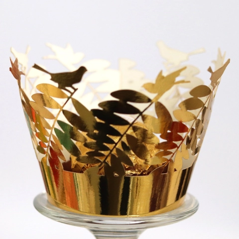 Laser Cut Bird Leaf Cupcake Wrappers Pearlescent Paper Cake Decor Liners For Wedding Birthday Party Favors Celebration Event Decoration