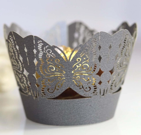 Butterfly Laser Cut Cupcake Wrappers Pearlescent Paper Cake Decorative Lace Borders For Wedding Birthday Party Decoration