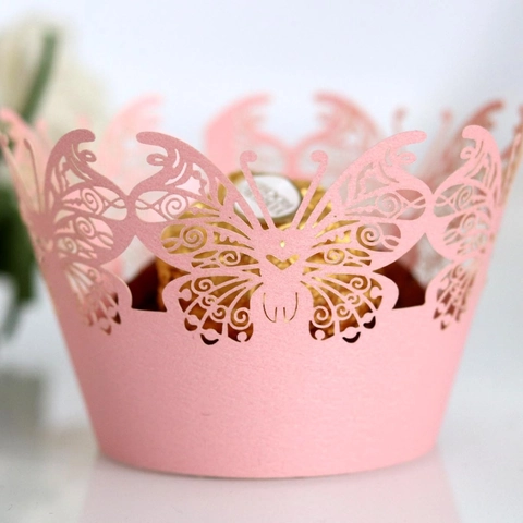 Bordi per Cupcake a Farfalla Tagliati al Laser Involucri in Carta Perlata Intagliata per Matrimonio Compleanno Festa Decorazione Cupcake