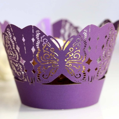 Butterfly Laser Cut Cupcake Wrappers Pearlescent Paper Cake Decorative Lace Borders For Wedding Birthday Party Decoration