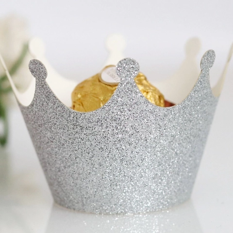 Kronenform Glitzer Papier Cupcake Förmchen Laser Geschnitten Hohl Kuchen Rand Für Hochzeit Geburtstag Party Deko