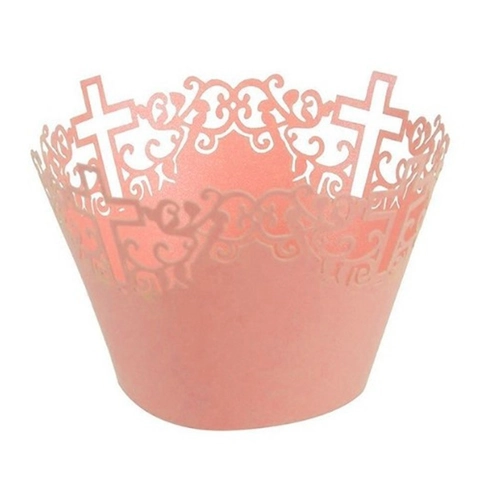 Laser Cut Filigree Cross Cupcake Wrappers For Wedding Baptism Religious Party Decoration Paper Cake Liners Decoration